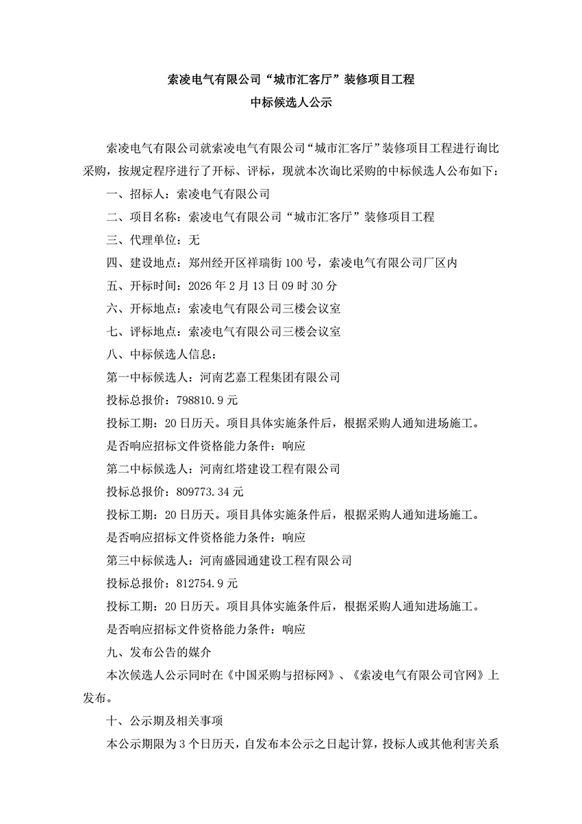 开云官方注册-开云（中国）
“城市汇客厅”装修项目工程 中标候选人公示